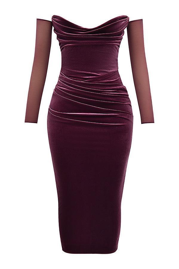 Vestido Midi de Terciopelo en Color Vino