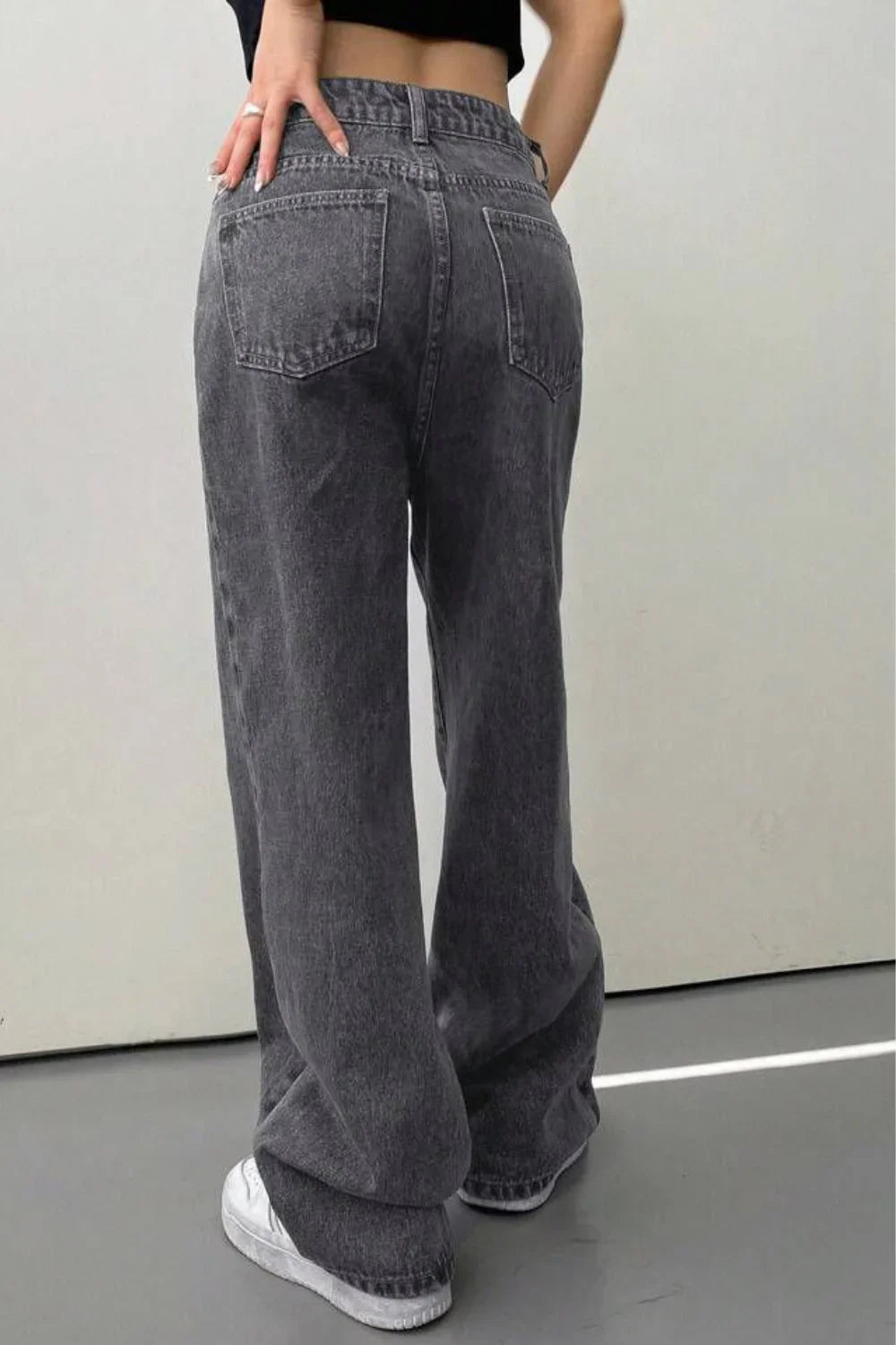 Jeans de Mujer Anchos en Color Negro