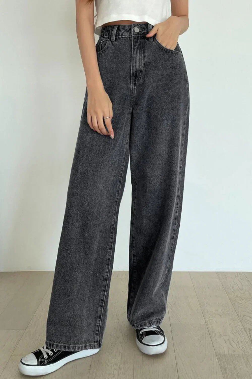 Jeans de Mujer Anchos en Color Negro