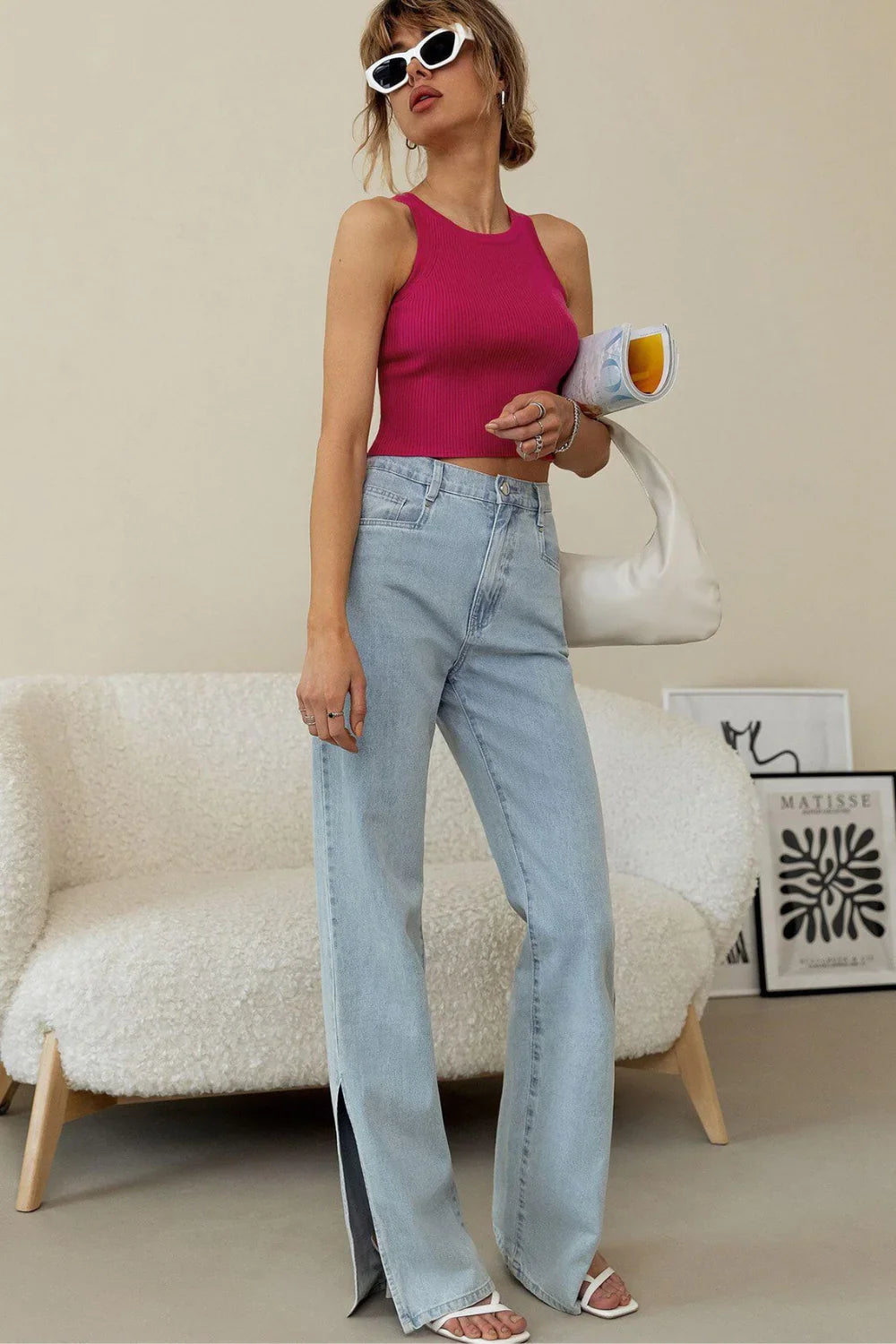 Camiseta de Tirantes de Punto Acanalado para Mujer