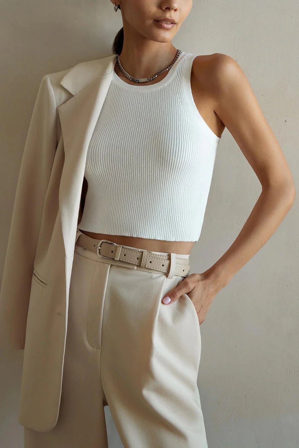 Camiseta de Tirantes de Punto Acanalado para Mujer