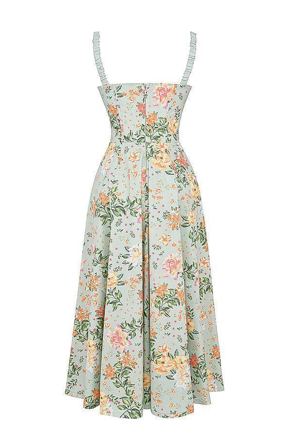 Vestido Midi Verde con Estampado Floral