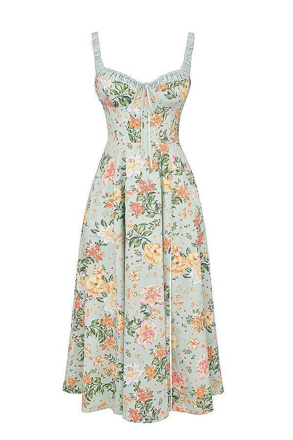 Vestido Midi Verde con Estampado Floral