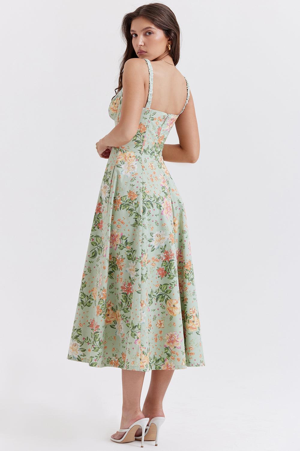 Vestido Midi Verde con Estampado Floral
