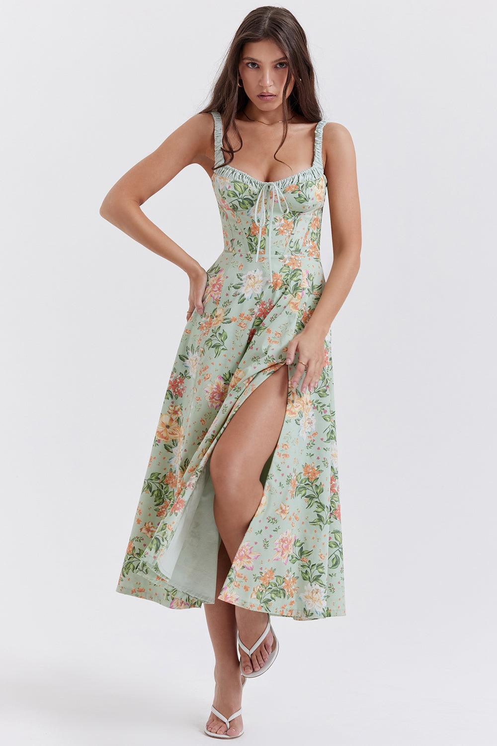 Vestido Midi Verde con Estampado Floral