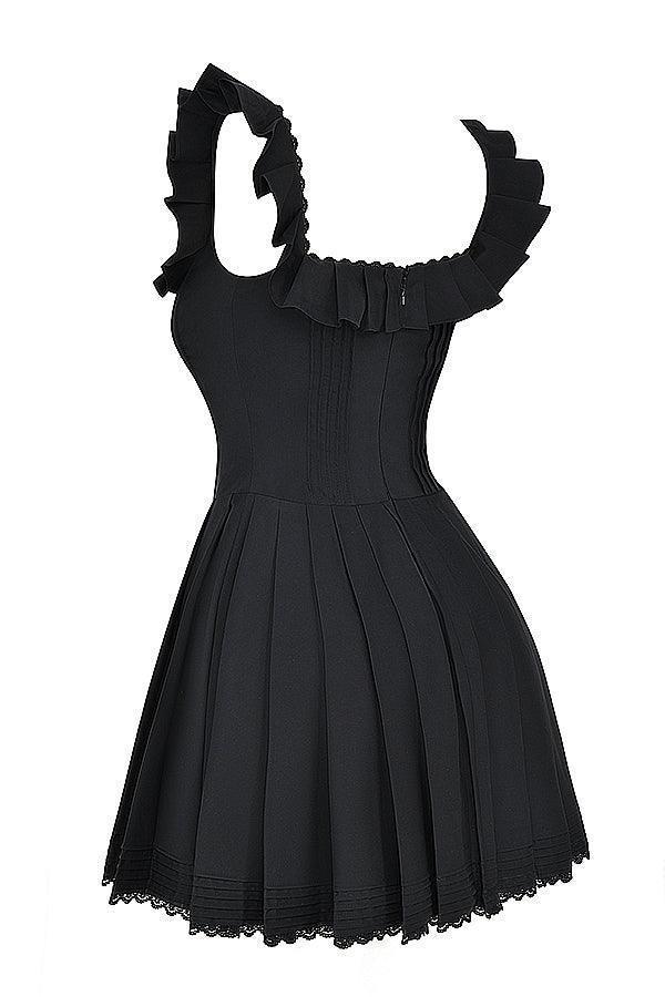 Vestido corto negro plisado