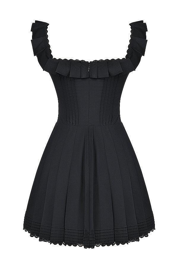 Vestido corto negro plisado