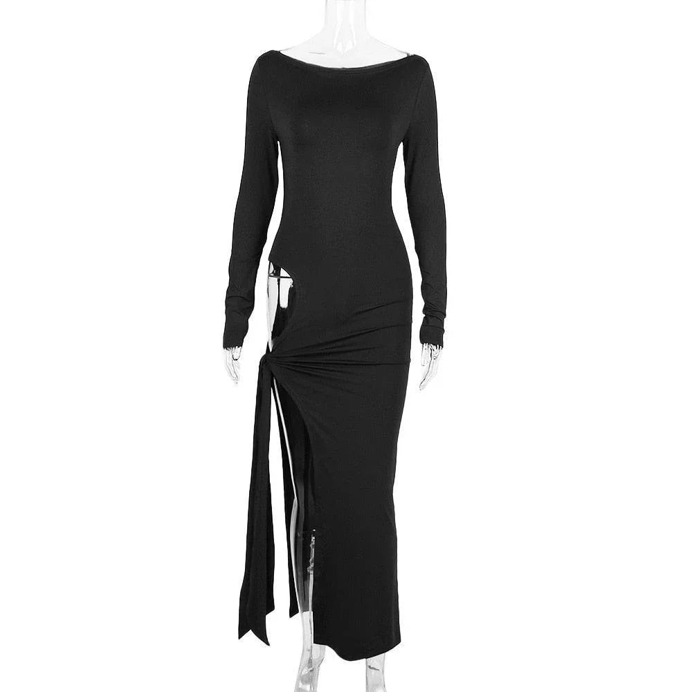 Vestido largo negro entallado