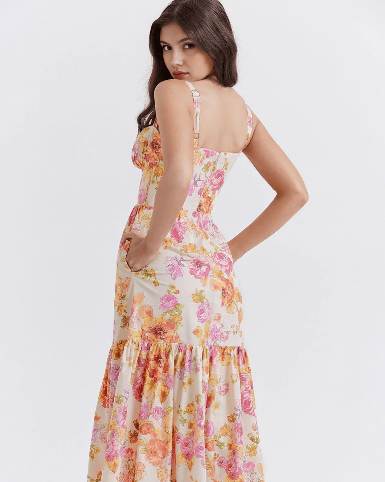 Vestido Midi Floral Rosa