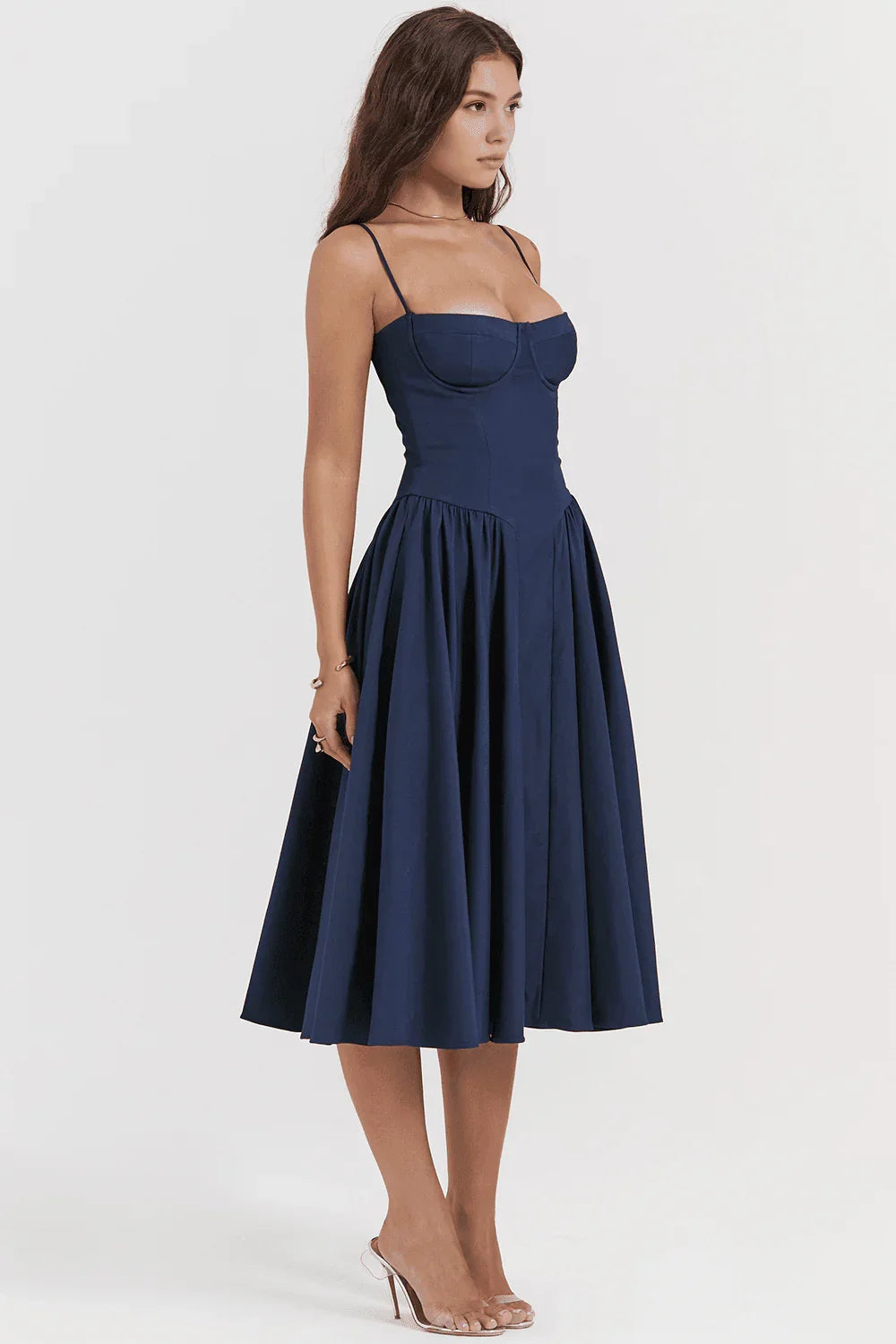 Embroidered Solid Midi Dress
