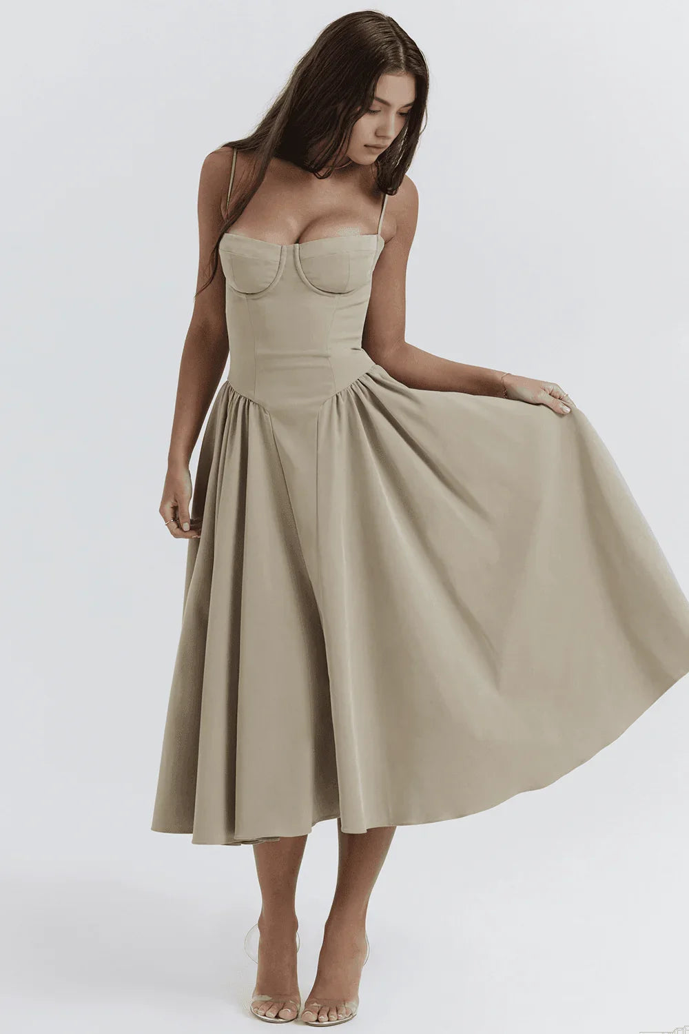 Embroidered Solid Midi Dress