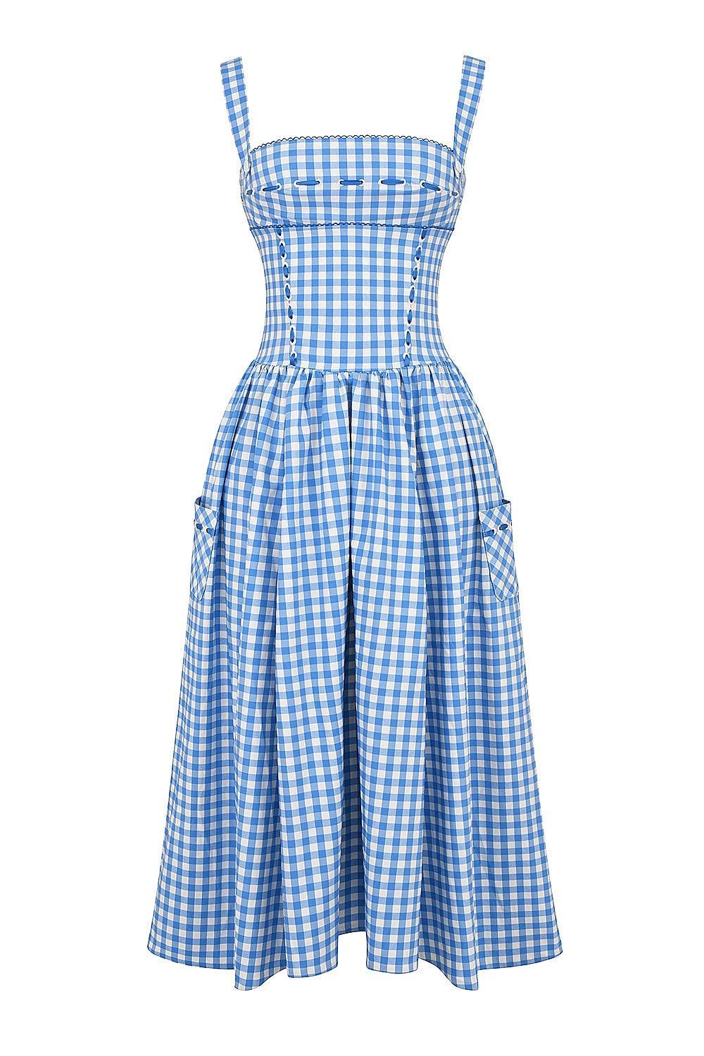 Largo Vestido Femenino de Estampado Cuadrado
