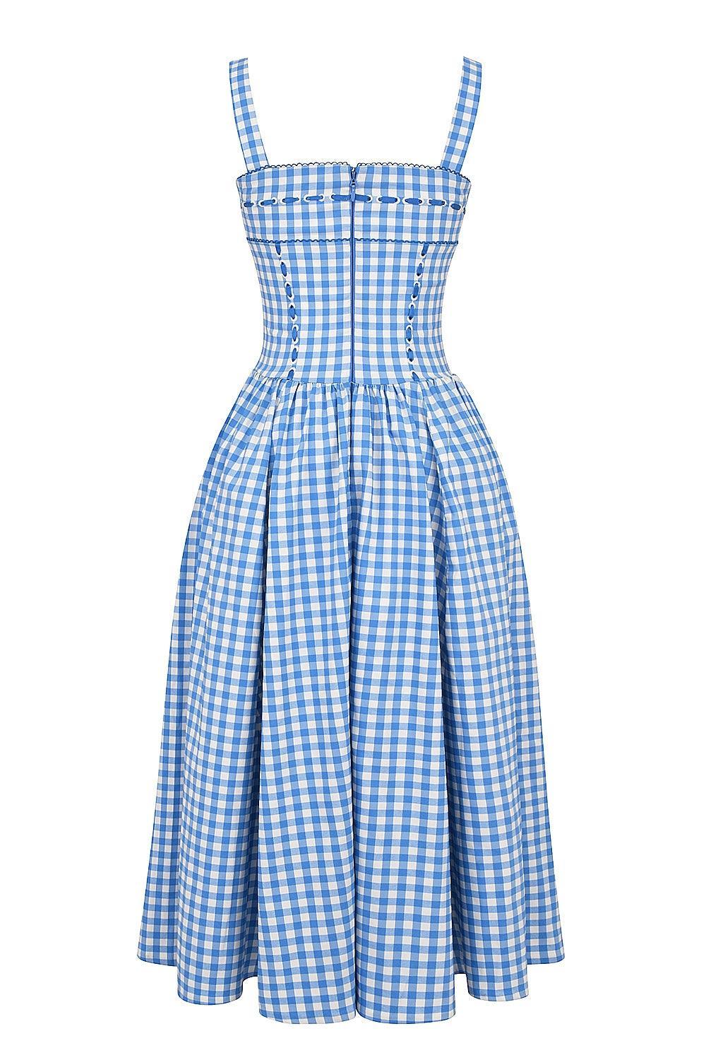 Largo Vestido Femenino de Estampado Cuadrado