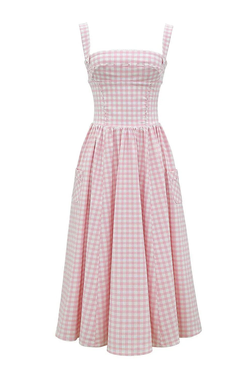 Largo Vestido Femenino de Estampado Cuadrado