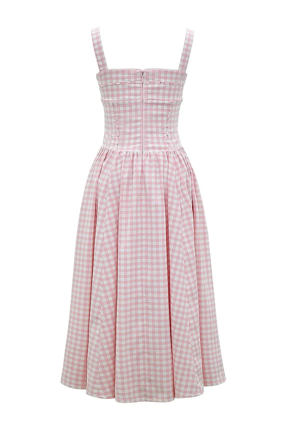 Largo Vestido Femenino de Estampado Cuadrado