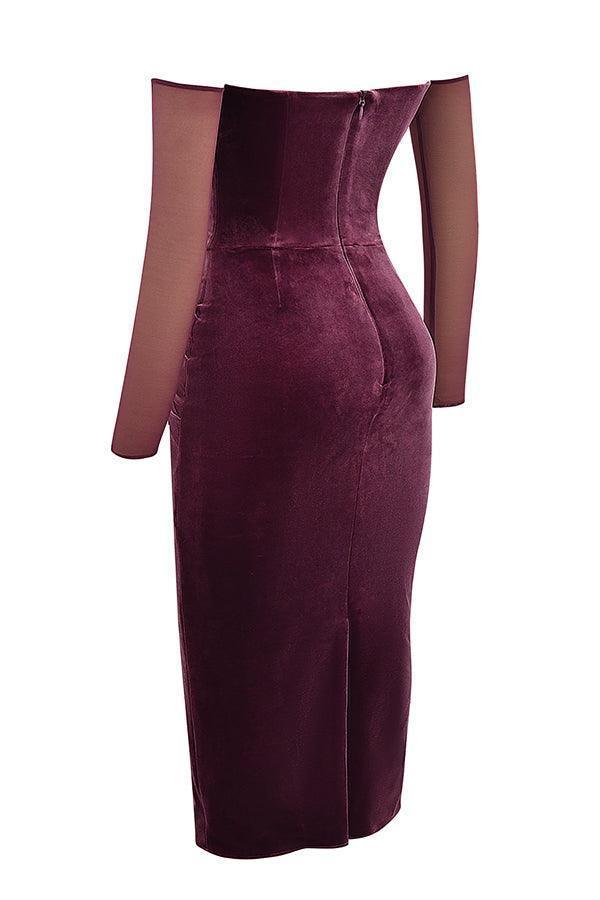 Vestido Midi de Terciopelo en Color Vino