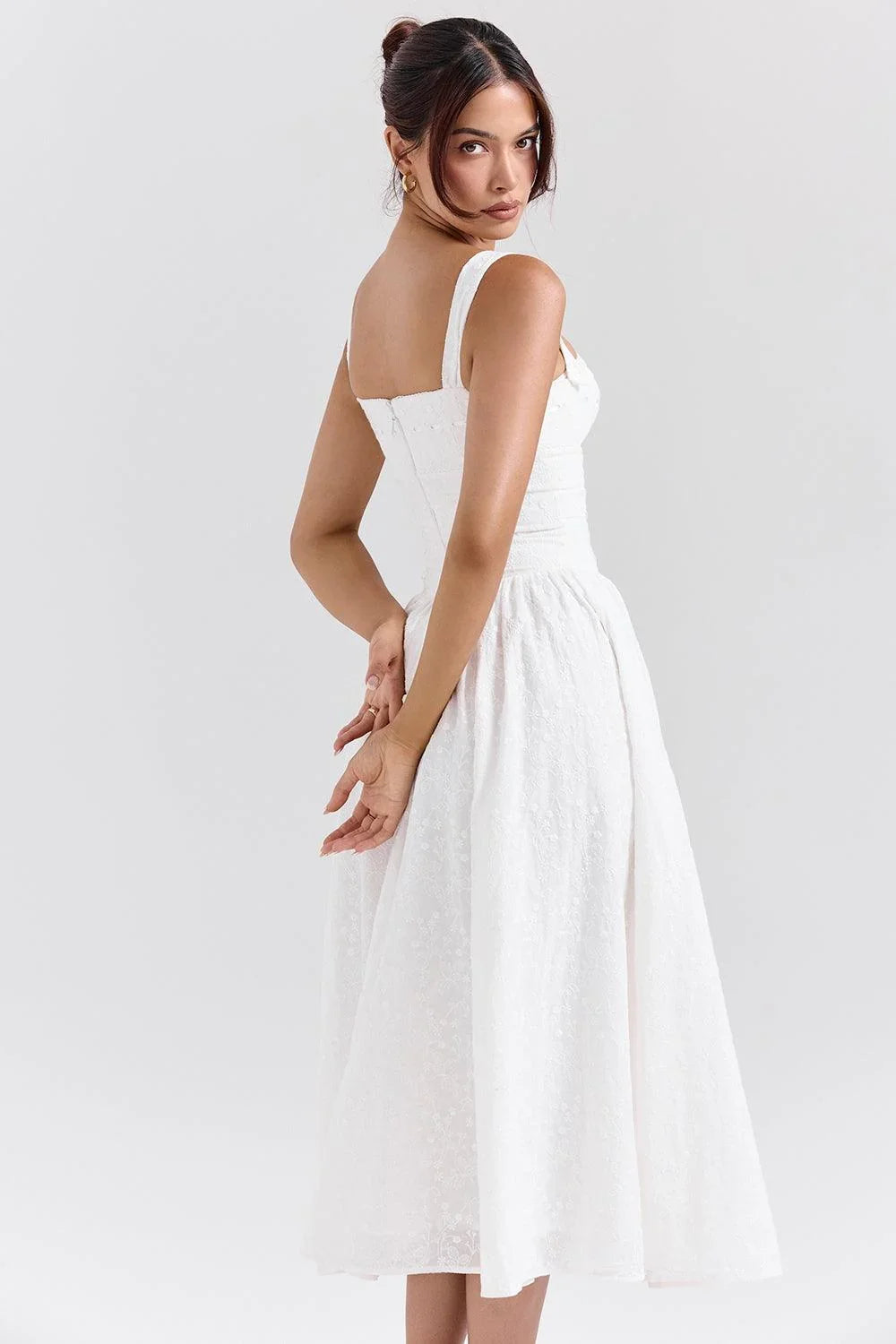Largo Vestido Femenino de Estampado Cuadrado