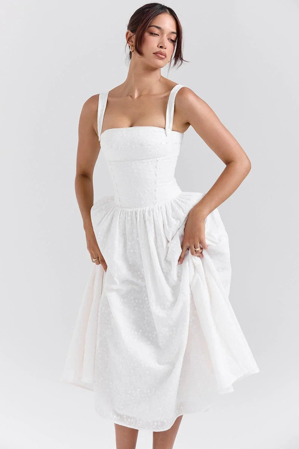 Largo Vestido Femenino de Estampado Cuadrado