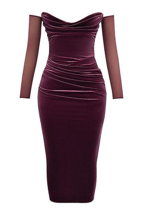 Vestido Midi de Terciopelo en Color Vino