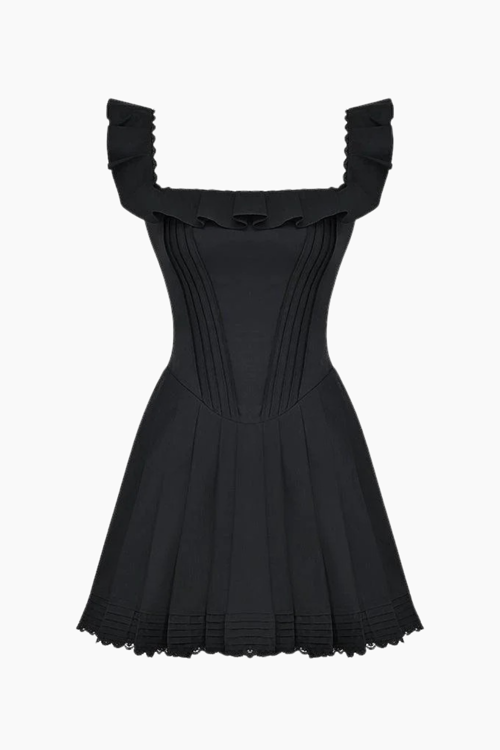 Vestido corto negro plisado