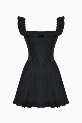 Vestido corto negro plisado