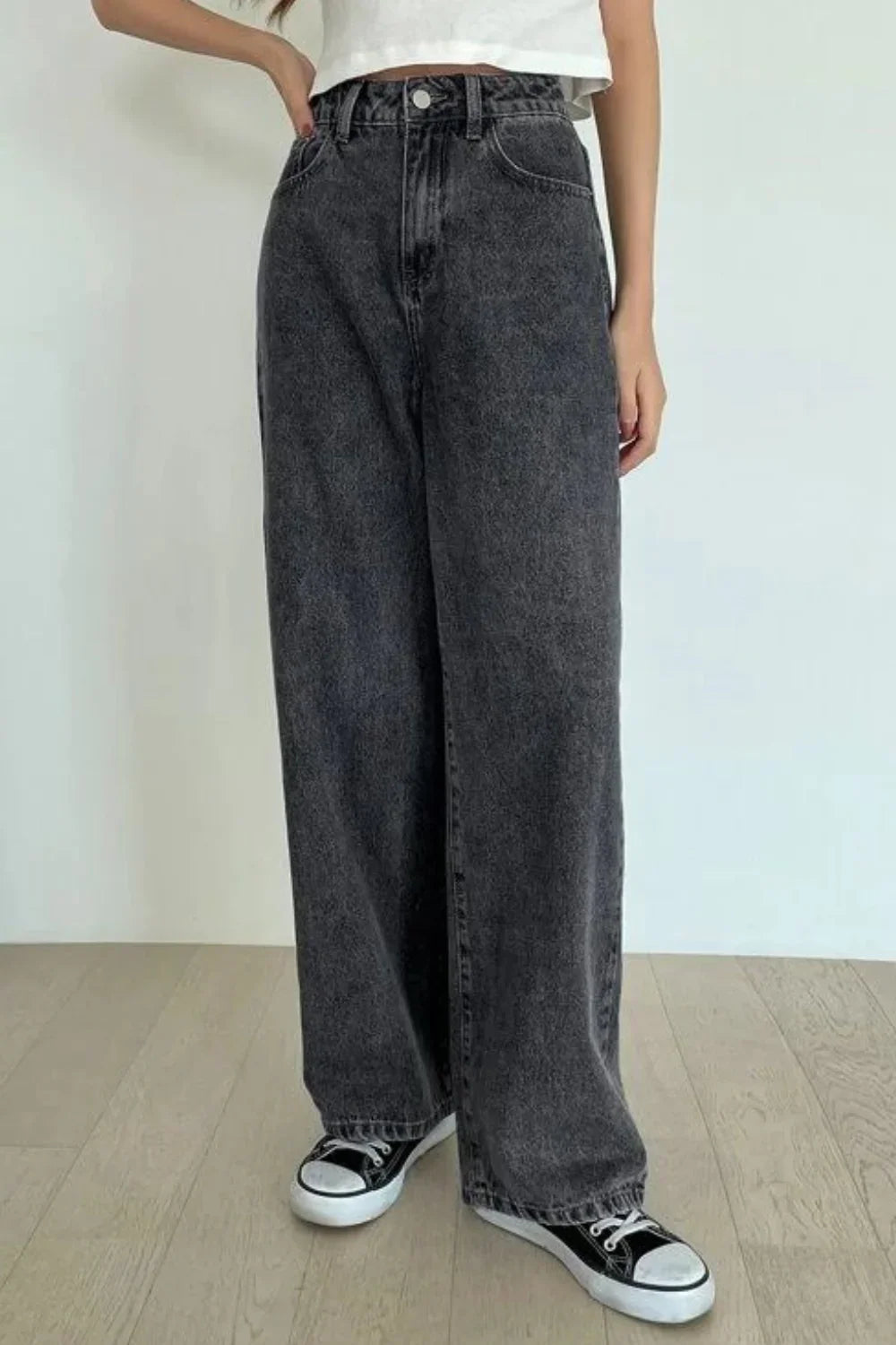 Jeans de Mujer Anchos en Color Negro