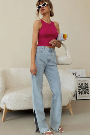 Camiseta de Tirantes de Punto Acanalado para Mujer