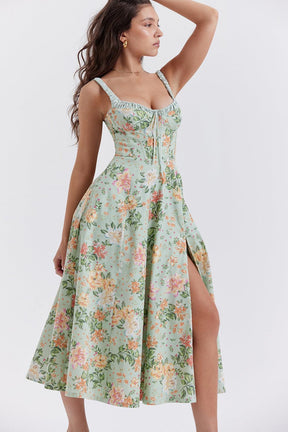Vestido Midi Verde con Estampado Floral
