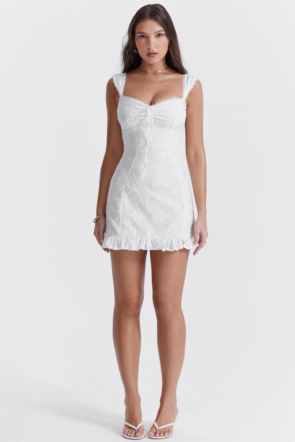 Vestido Blanco Corto con Encaje Bordado