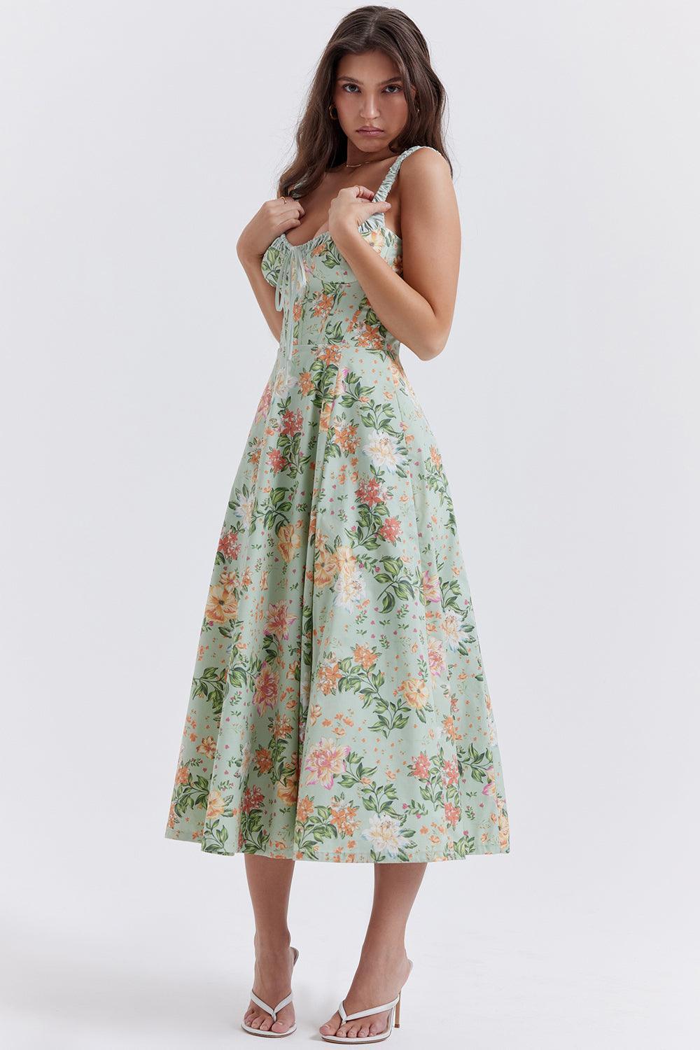 Vestido Midi Verde con Estampado Floral