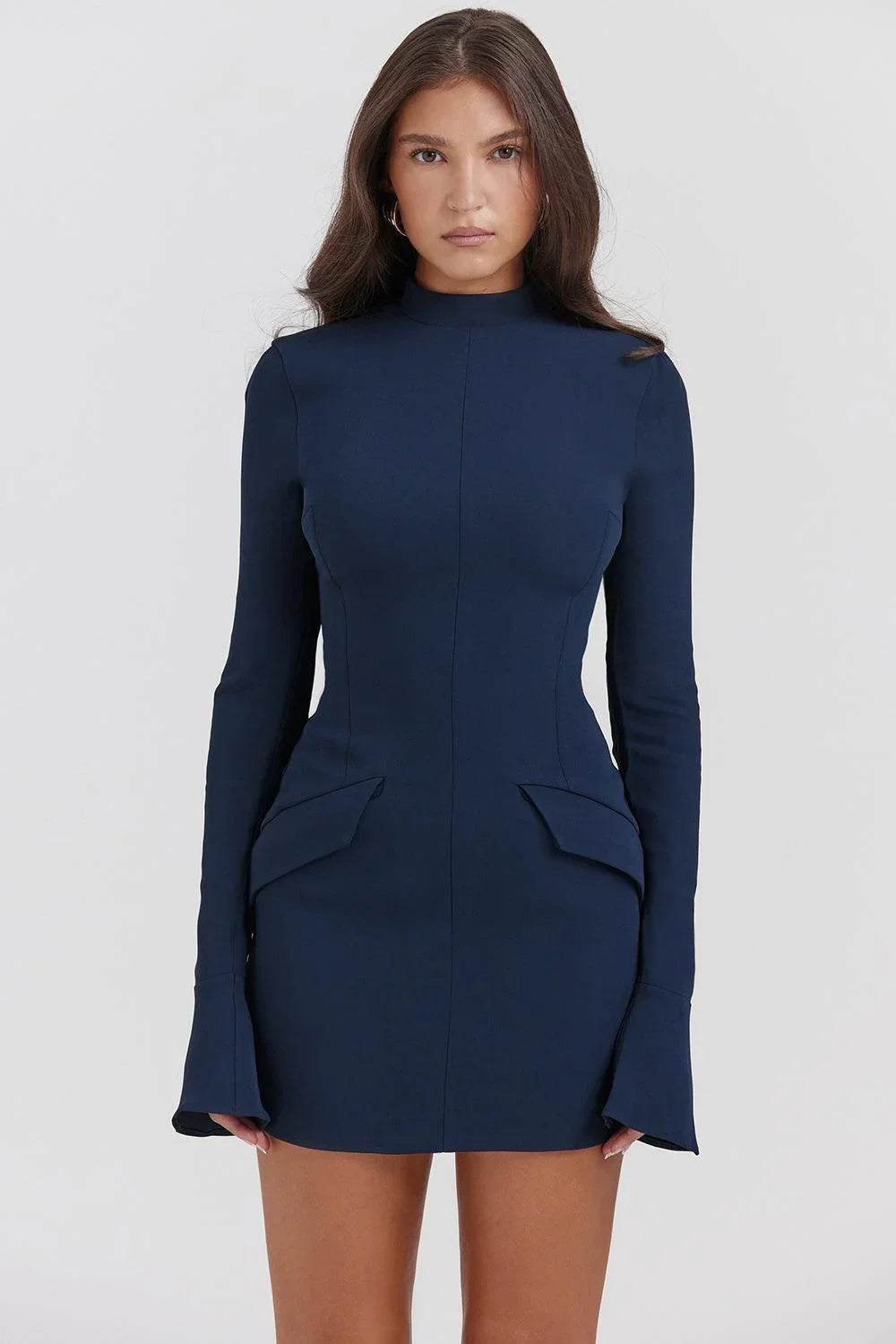 Vestido Corto Azul Sólido para Mujer