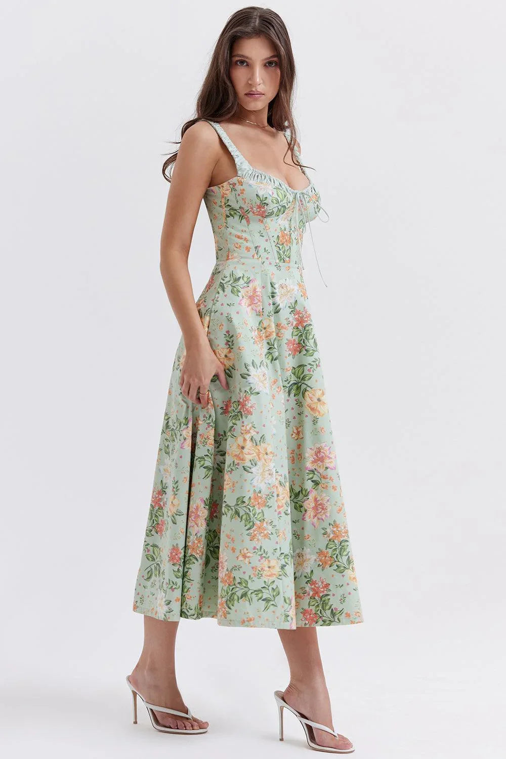 Vestido Midi Verde con Estampado Floral