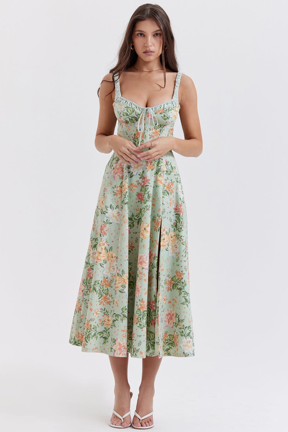 Vestido Midi Verde con Estampado Floral