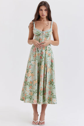 Vestido Midi Verde con Estampado Floral