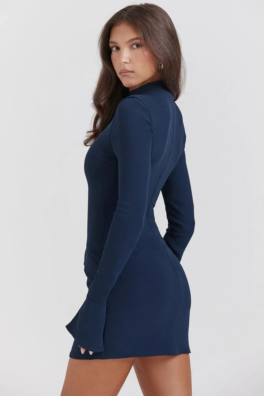 Vestido Corto Azul Sólido para Mujer