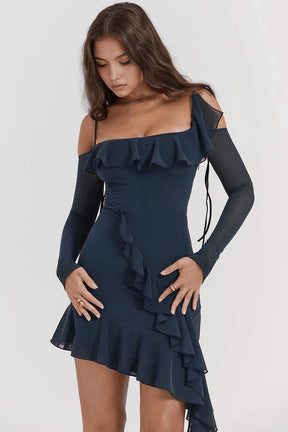 Vestido corto asimétrico azul mar
