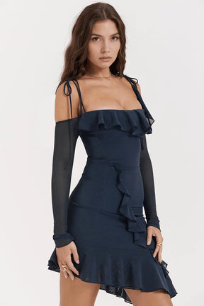 Vestido corto asimétrico azul mar