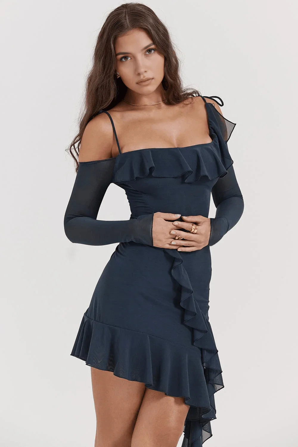 Vestido corto asimétrico azul mar