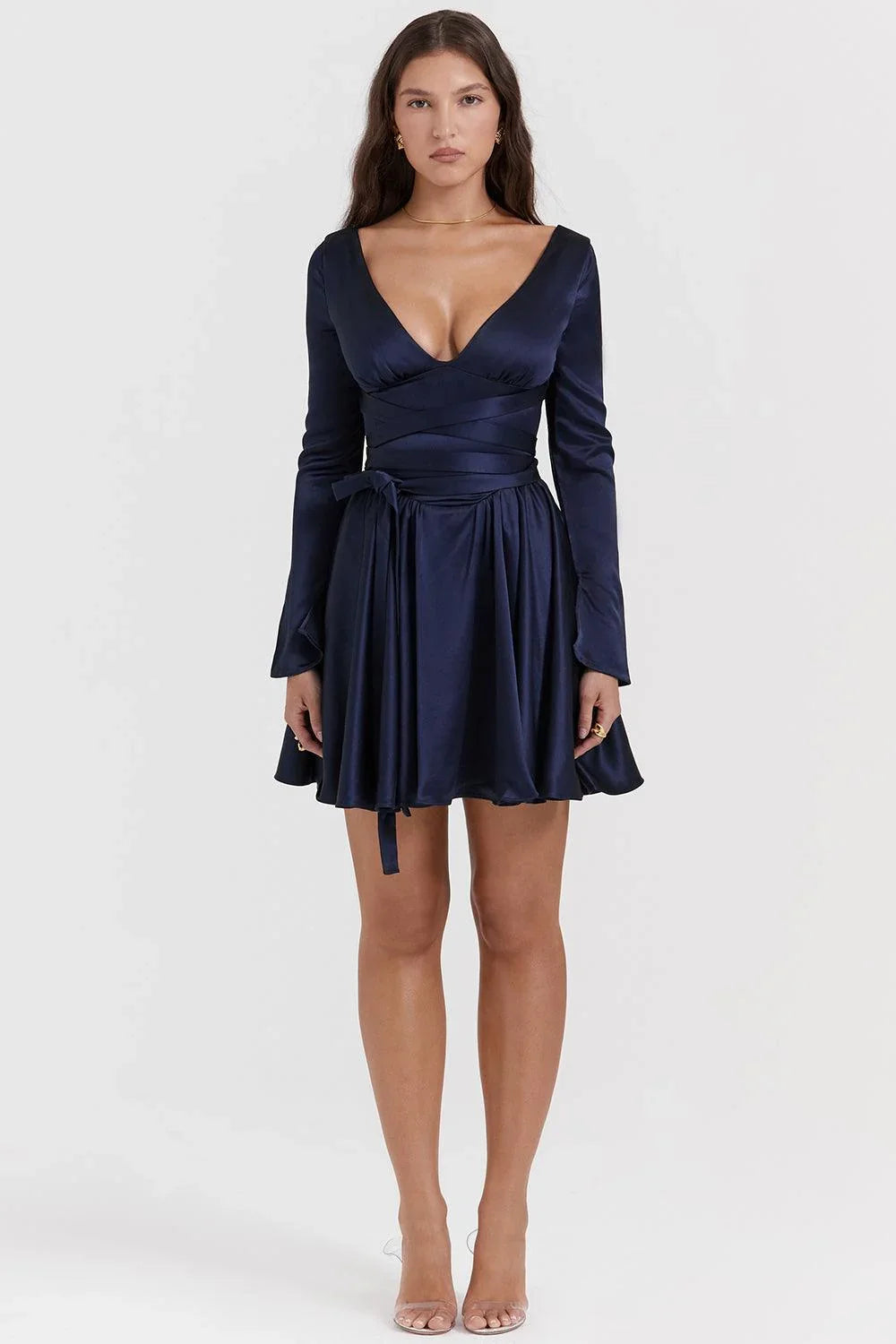Vestido Azul Corto con Lazo