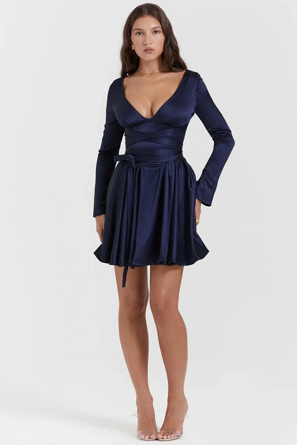 Vestido Azul Corto con Lazo