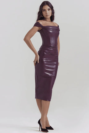 Largo Vestido de Cuero en Color Marsala