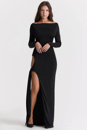 Vestido largo negro entallado