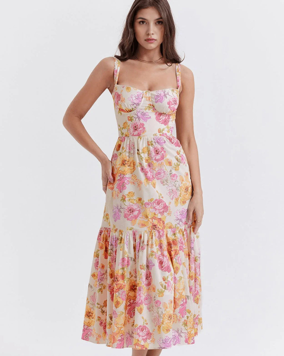 Vestido Midi Floral Rosa