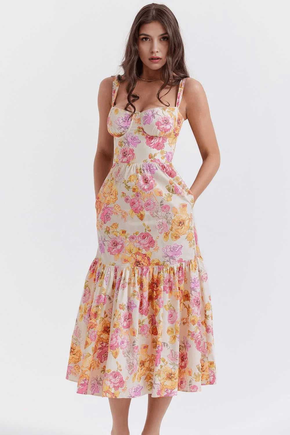 Vestido Midi Floral Rosa
