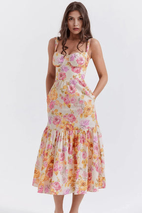 Vestido Midi Floral Rosa