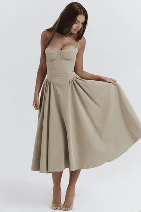 Embroidered Solid Midi Dress