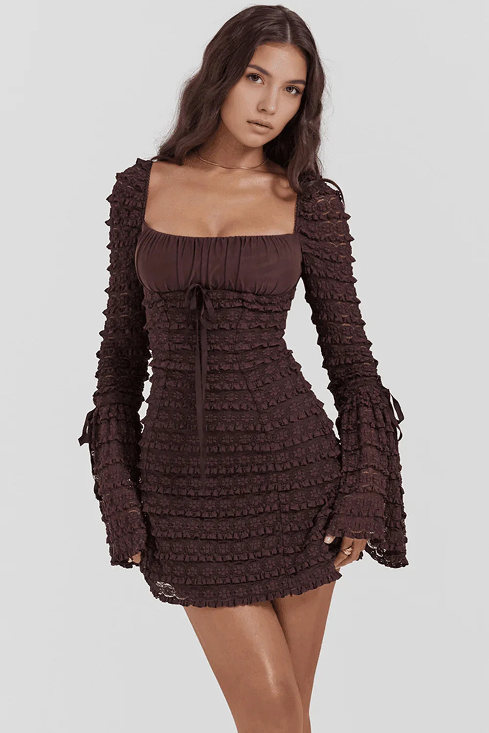 Vestido Corto de Manga Larga en Estilo Forest