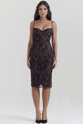 Vestido Midi de Encaje con Estampado de Pantera