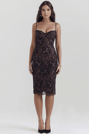 Vestido Midi de Encaje con Estampado de Pantera