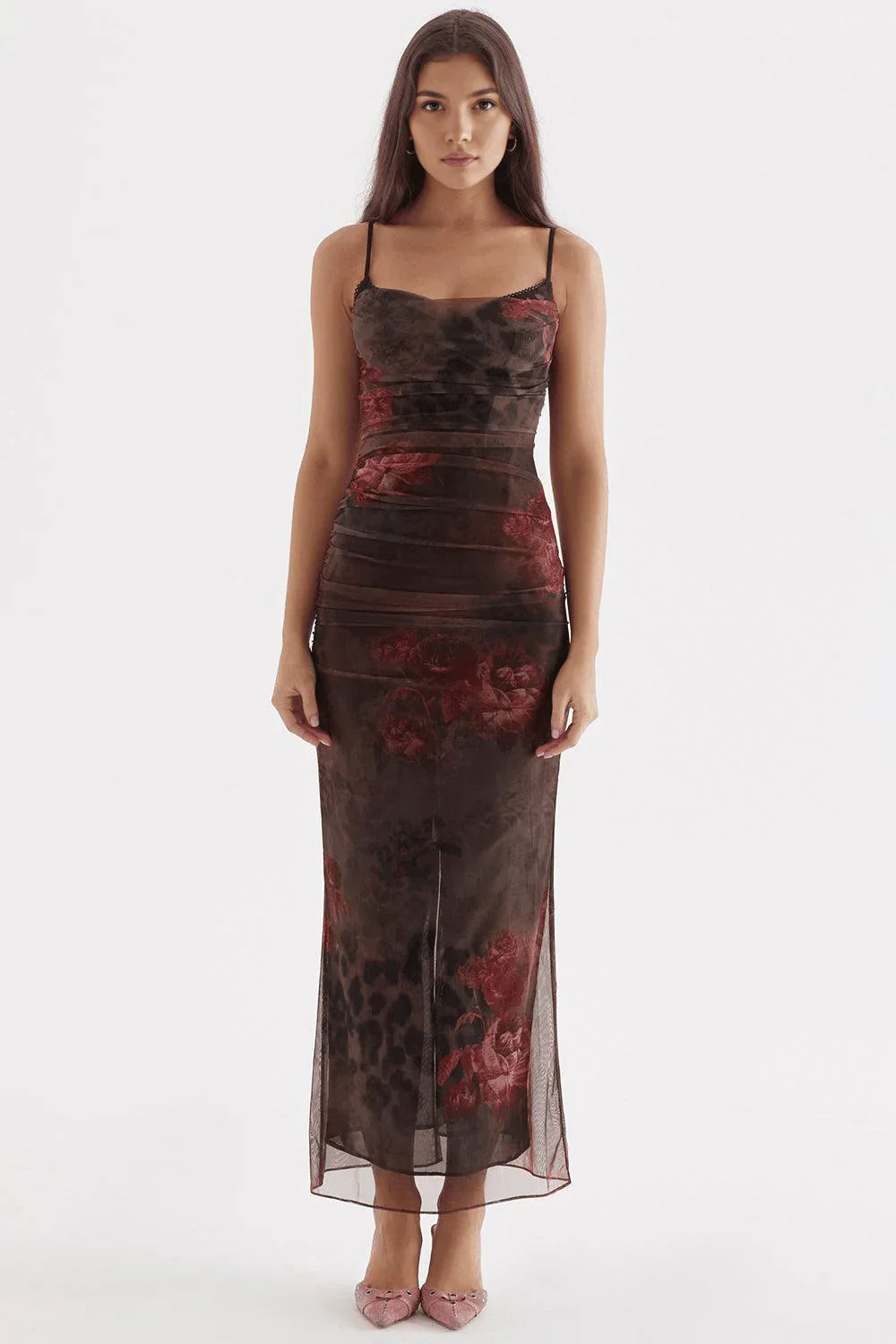 Largo Vestido Femenino con Estampado de Rosas